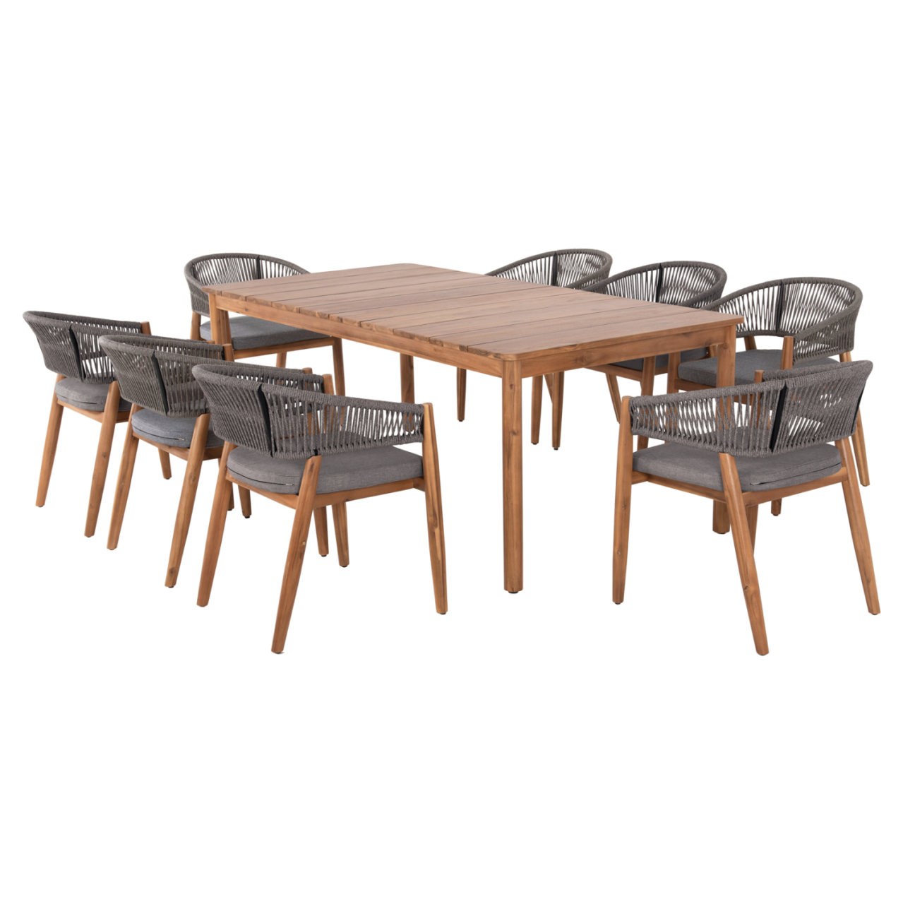 OUTDOOR DINING SET 9PCS NAVANT HM21066.01 TABLE WITH 8 DINING CHAIRS-ACACIA WOOD-ROPE IN GREY [4]