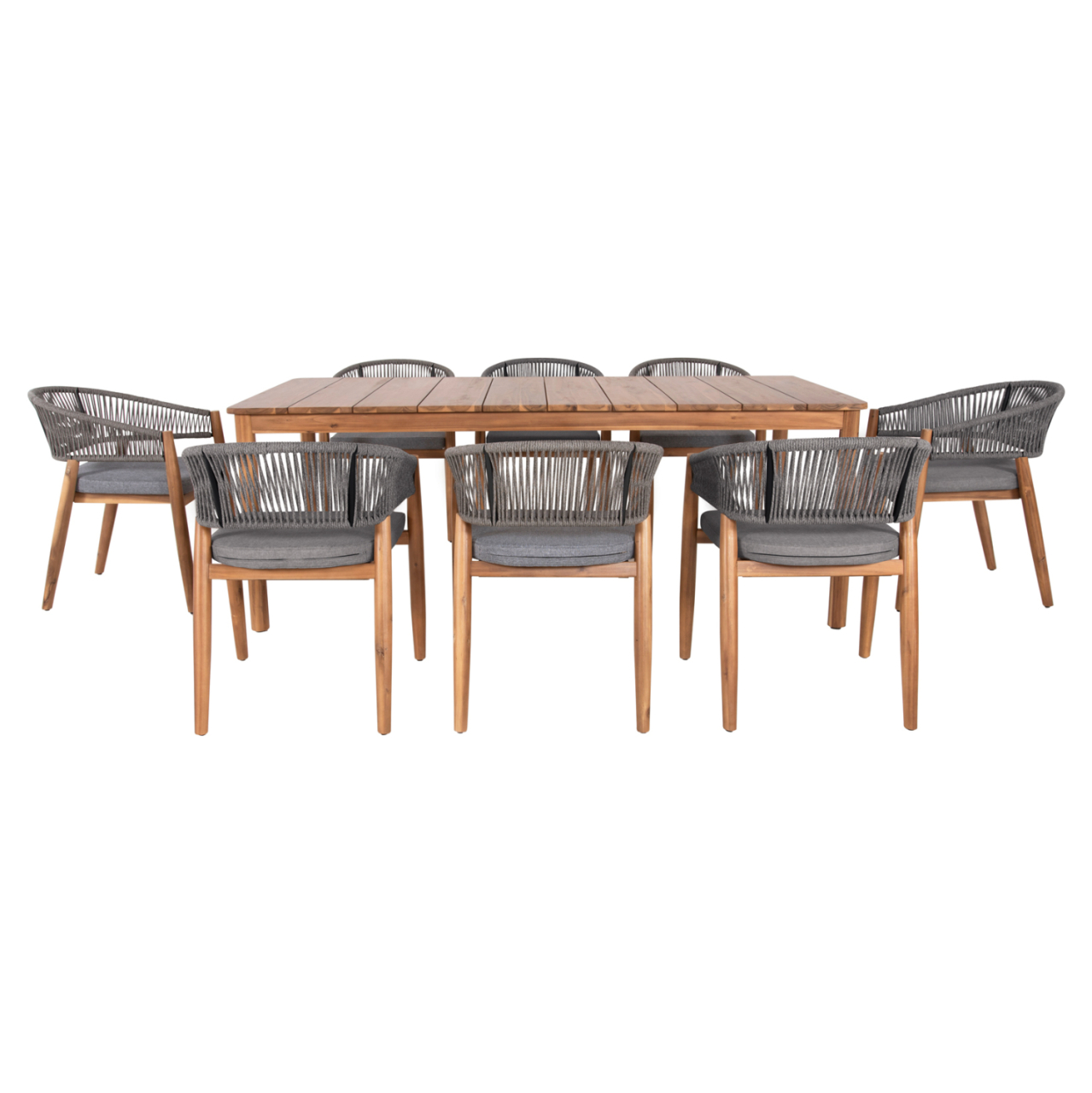 OUTDOOR DINING SET 9PCS NAVANT HM21066.01 TABLE WITH 8 DINING CHAIRS-ACACIA WOOD-ROPE IN GREY [6]