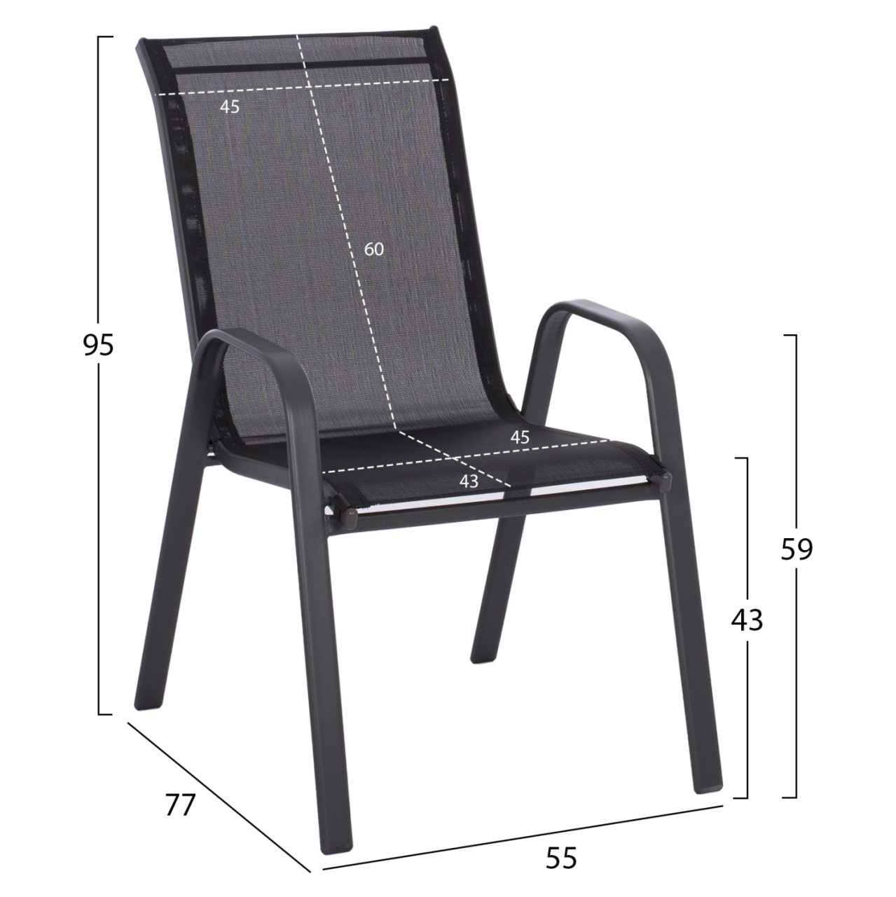 OUTDOOR DINING SET ADAM HM10897.03 TABLE 110x60cm and 4 ARMCHAIRS--BLACK [3]