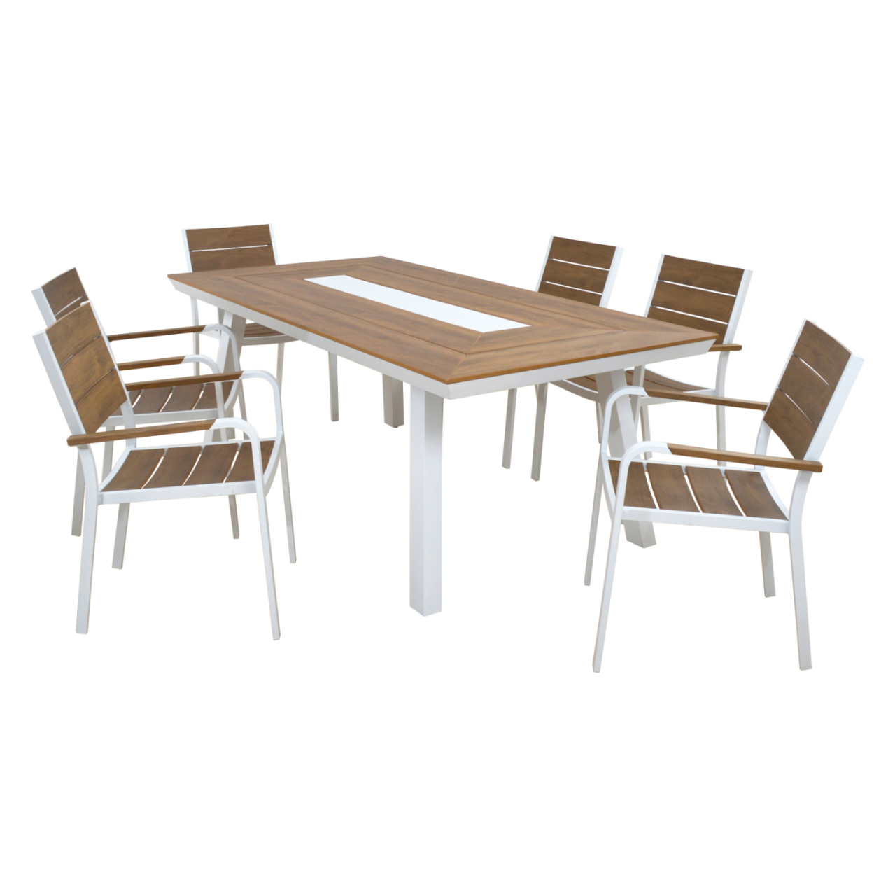 OUTDOOR DINING SET TABER HM10738.01 TABLE and 6 DINING CHAIRS-ALUMINUM and POLYWOOD--WHITE [2]