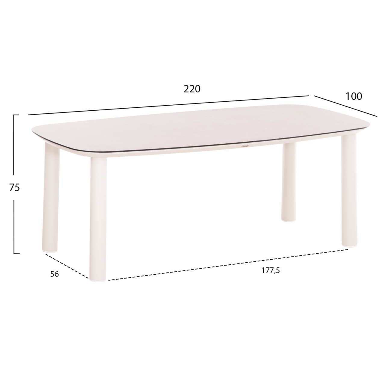 OUTDOOR DINING TABLE DOSUN HM6202.02 CREAM WHITE ALUMINUM-3D PRINT GLASS TOP IN CERAMIC LOOK 220x100x75H [2]