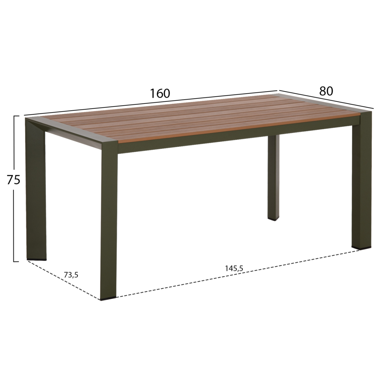 OUTDOOR DINING TABLE GOYA HM6059.07 ALUMINUM IN OLIVE GREEN and POLYWOOD 160X80Χ75Hcm. [2]