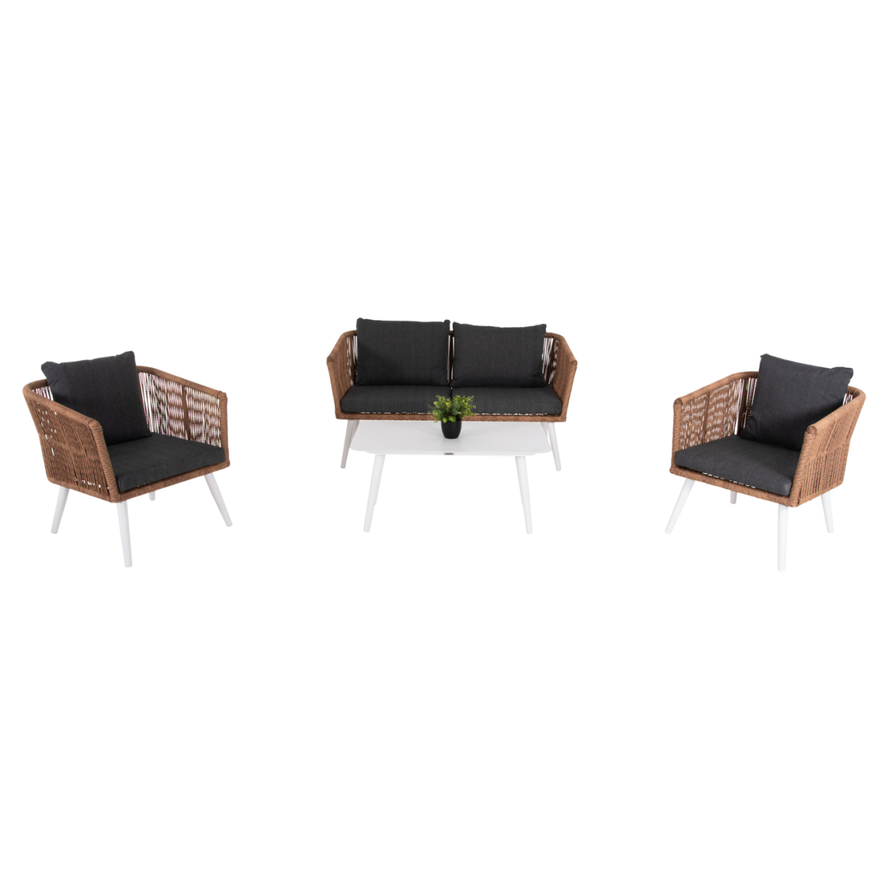 OUTDOOR LOUNGE 4PCS SET FREJA HM6057.01 ALUMINUM IN WHITE-PE RATTAN IN BEIGE-ANTHRACITE CUSHIONS [5]