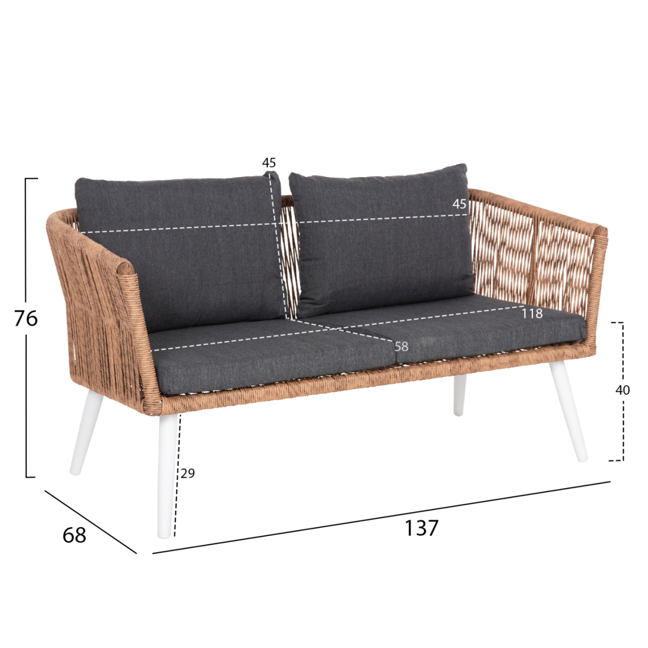 OUTDOOR LOUNGE 4PCS SET FREJA HM6057.01 ALUMINUM IN WHITE-PE RATTAN IN BEIGE-ANTHRACITE CUSHIONS [3]