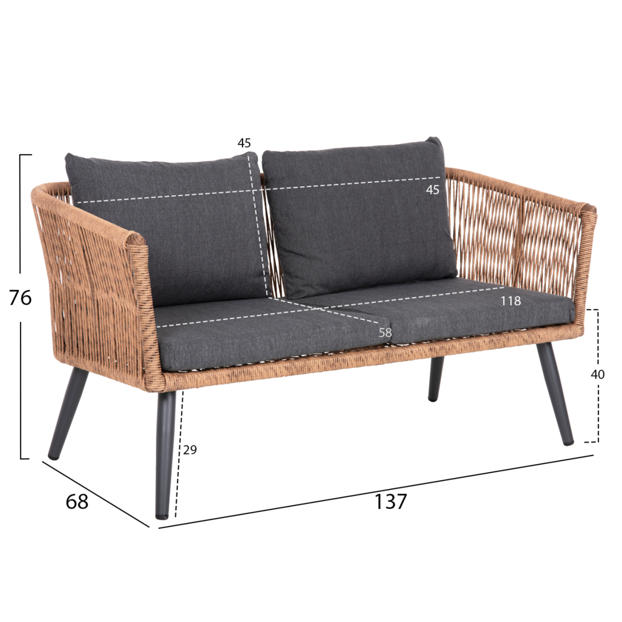 OUTDOOR LOUNGE 4PCS SET FREJA HM6057.03 ALUMINUM IN ANTHRACITE-PE RATTAN IN BEIGE-ANTHRACITE CUSHIONS [3]