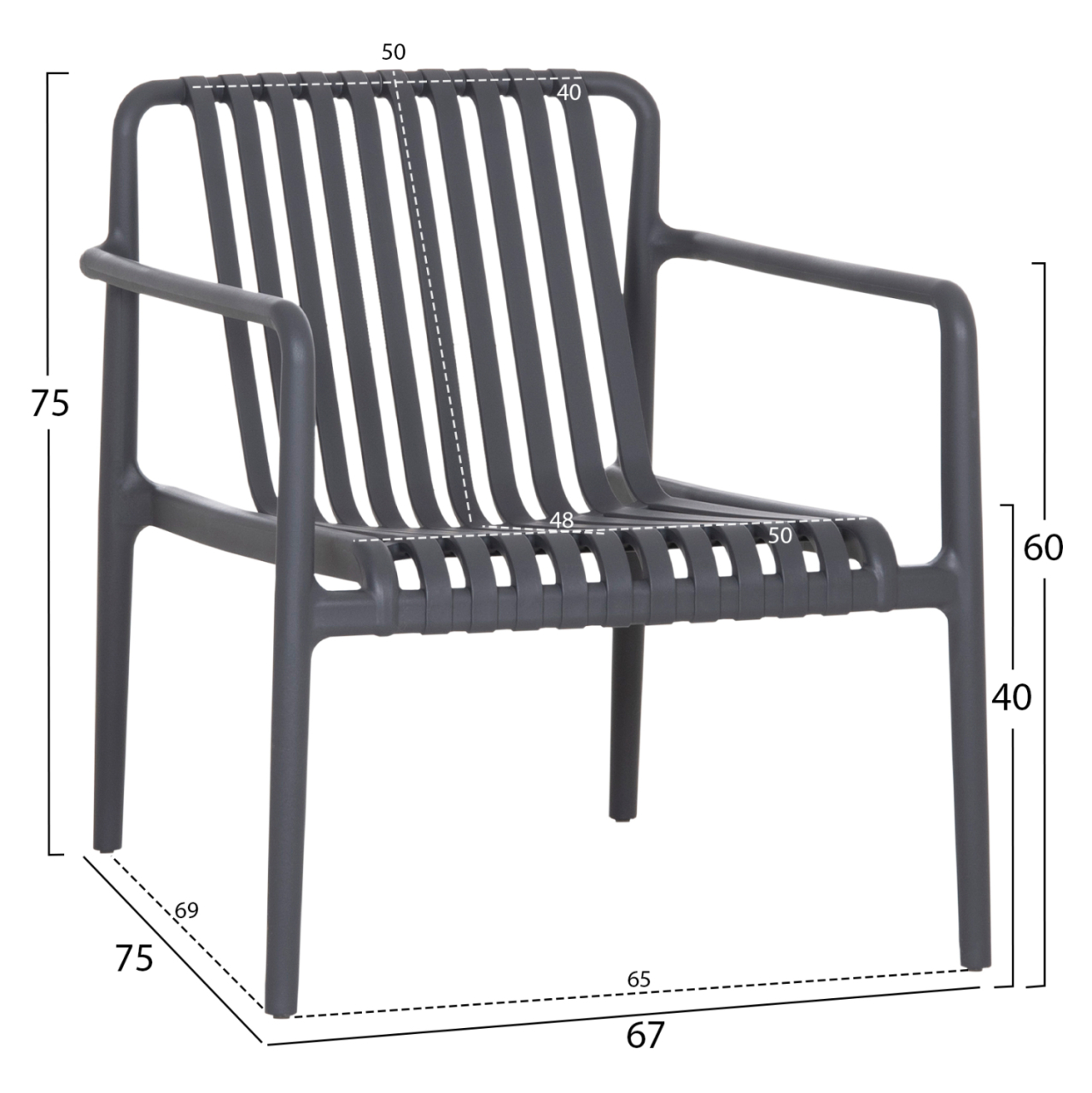 OUTDOOR LOUNGE ARMCHAIR MALEN HM6626.03 GREY POLYPROPYLENE 67x75x75Hcm [2]