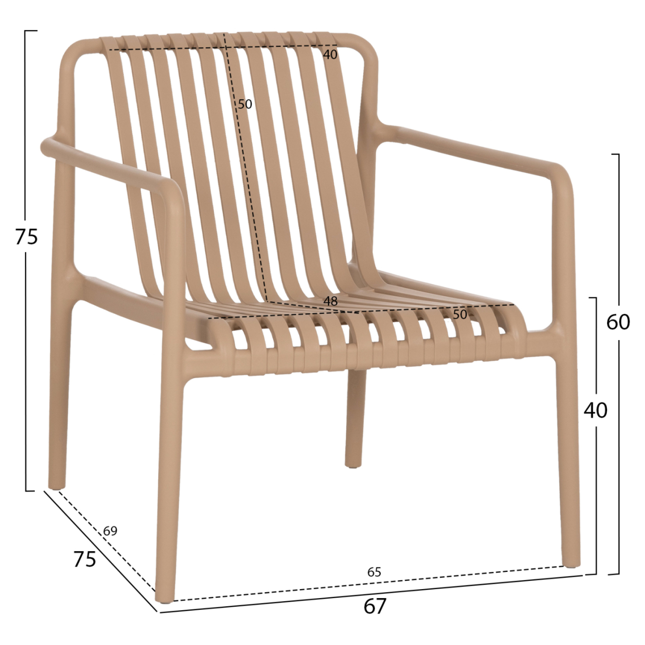 OUTDOOR LOUNGE ARMCHAIR MALEN HM6626.04 CAPPUCCINO POLYPROPYLENE 67x75x75Hcm [2]