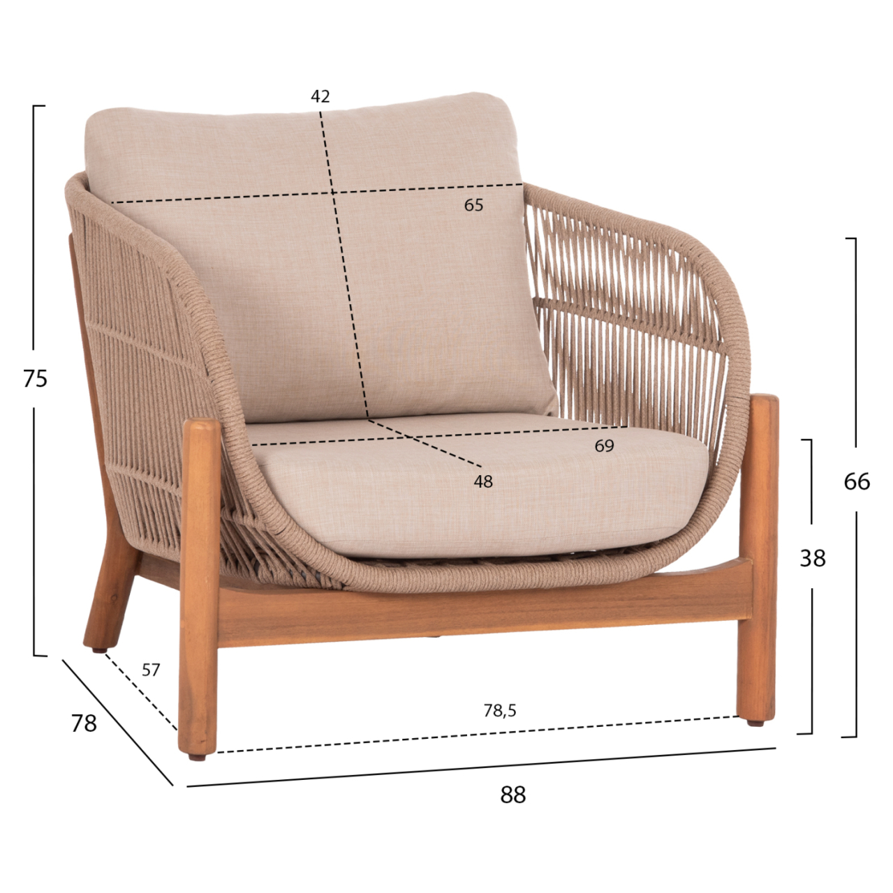 OUTDOOR LOUNGE ARMCHAIR SANJI HM6221 ACACIA WOOD-ALUMINUM-ROPE 88x78x68-75Hcm. [2]