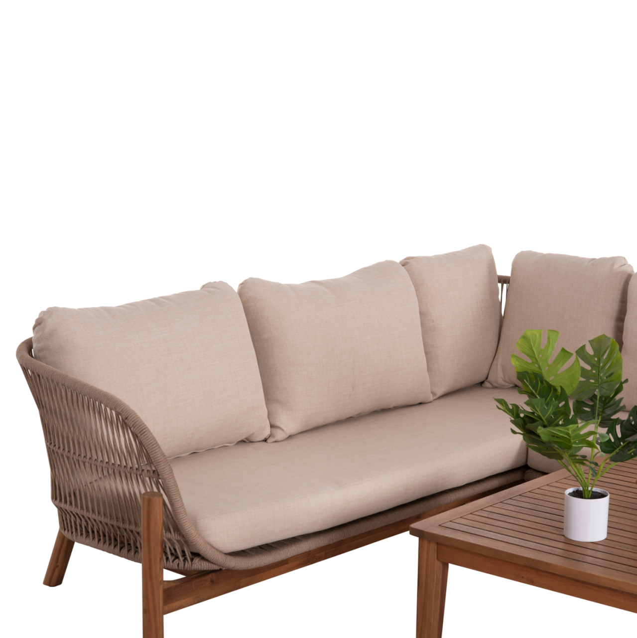 OUTDOOR LOUNGE CORNER 3PCS SET SANJI HM6223 ACACIA WOOD-ALUMINUM FRAME-ROPE [5]