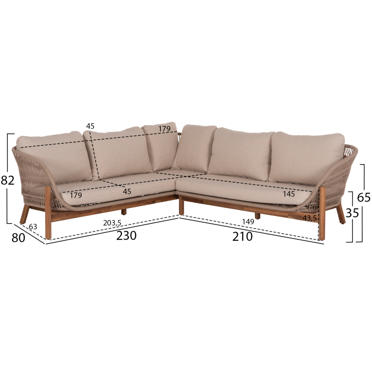OUTDOOR LOUNGE CORNER 3PCS SET SANJI HM6223 ACACIA WOOD-ALUMINUM FRAME-ROPE [2]