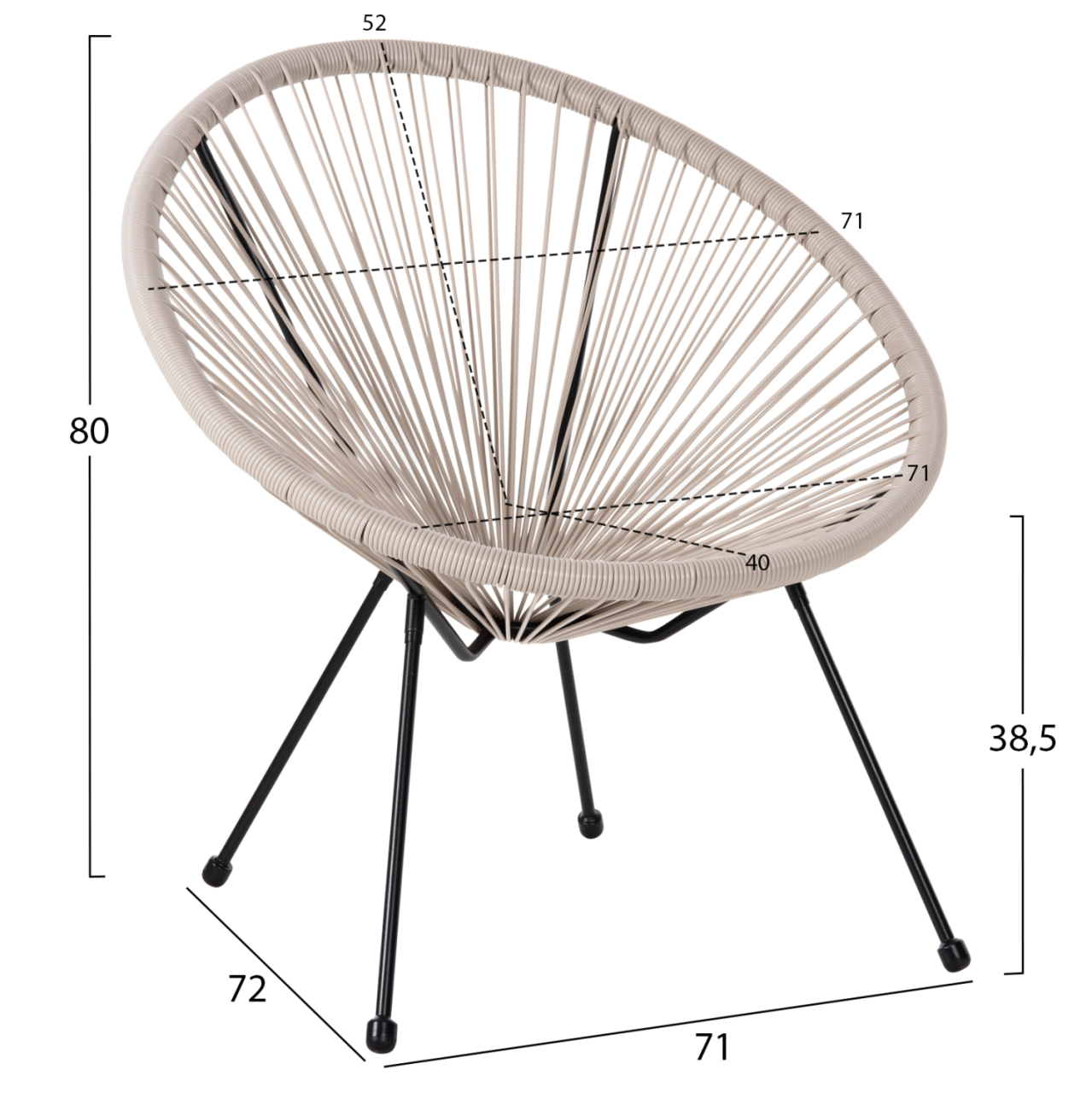 OUTDOOR LOUNGE SET 3PCS ACAPULCO HM11861.03 P.E.RATTAN ECRU-METAL IN BLACK [3]