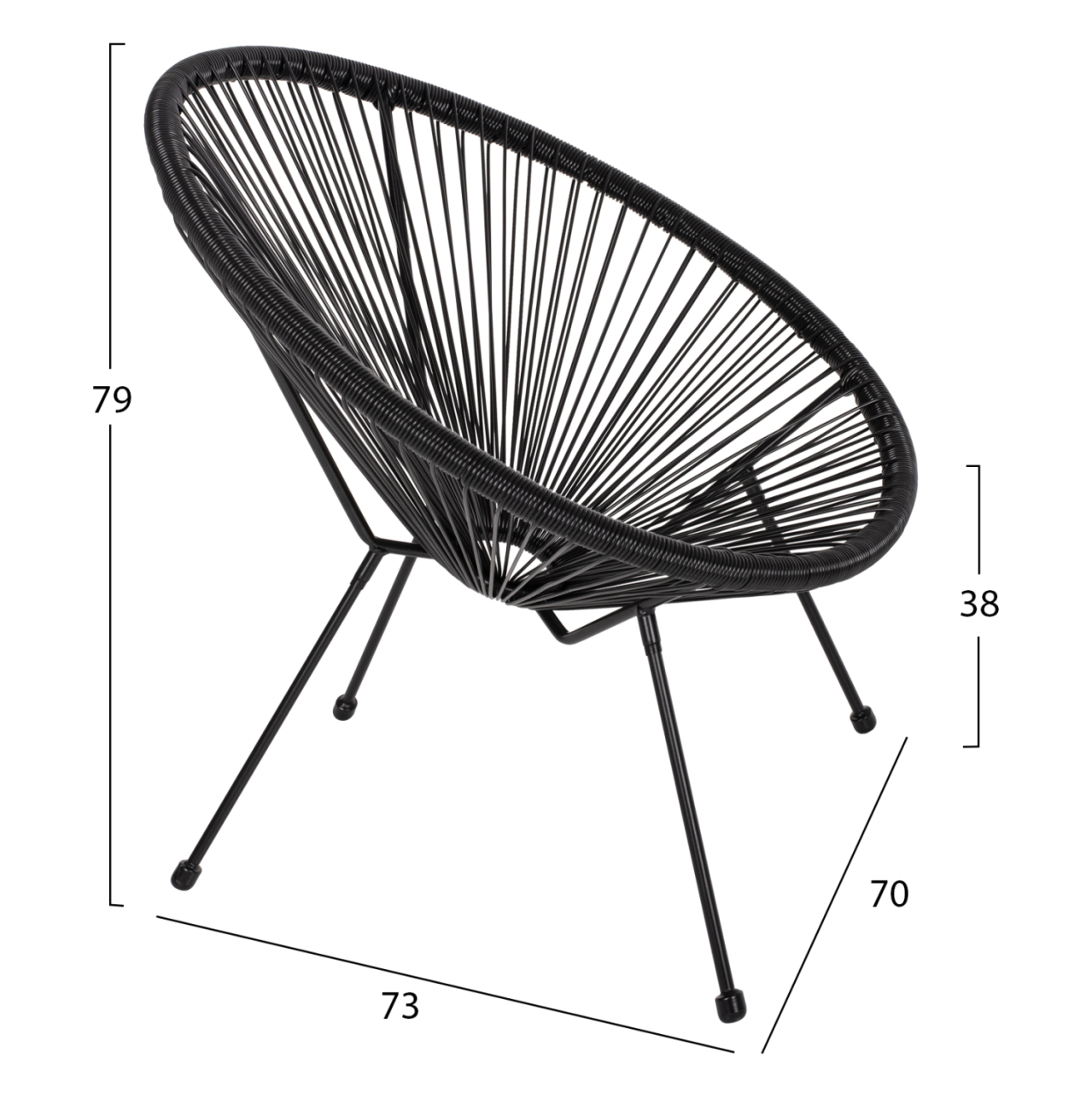 OUTDOOR LOUNGE SET 3PCS ACAPULCO HM21101 P.E.RATTAN-METAL IN BLACK [2]