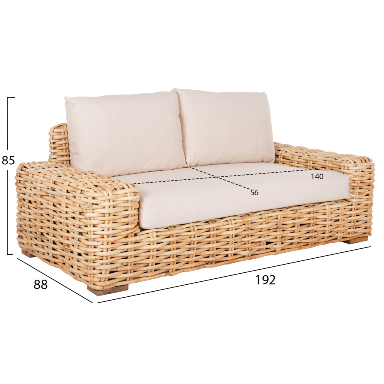 OUTDOOR LOUNGE SET 3PCS TROPEL HM11941 NATURAL RATTAN-WHITE CUSHIONS [3]