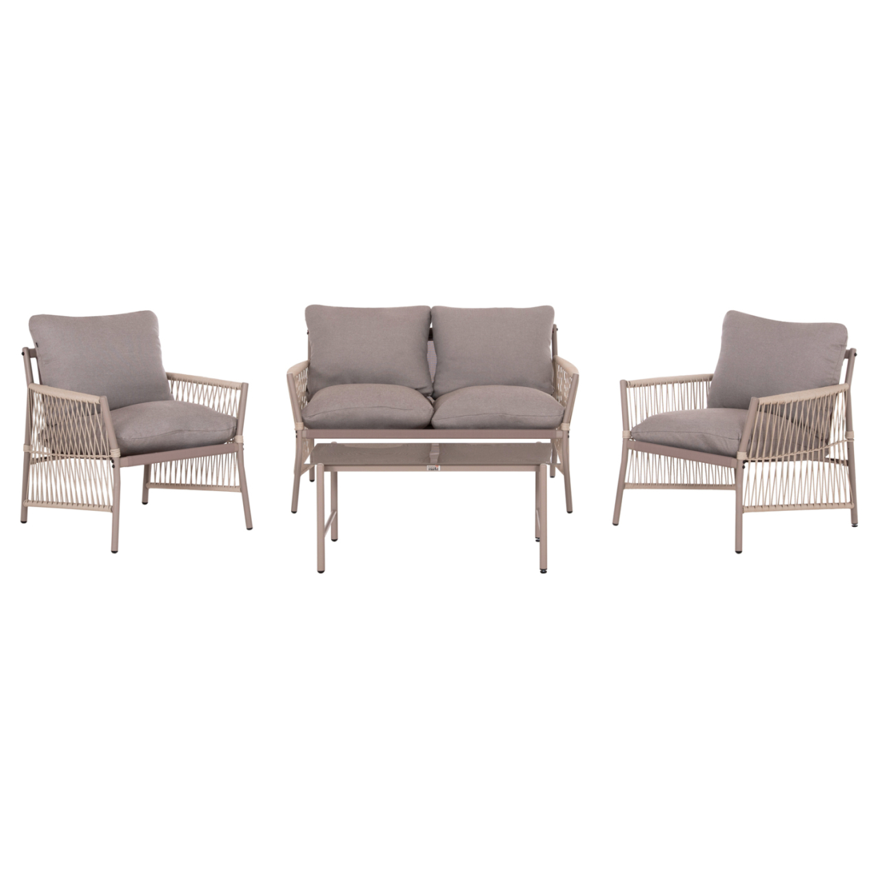 OUTDOOR LOUNGE SET 4-SEAT DEANDRA HM6507.02 CHAMPAGNE COLOR METAL--GREY CUSHIONS [1]