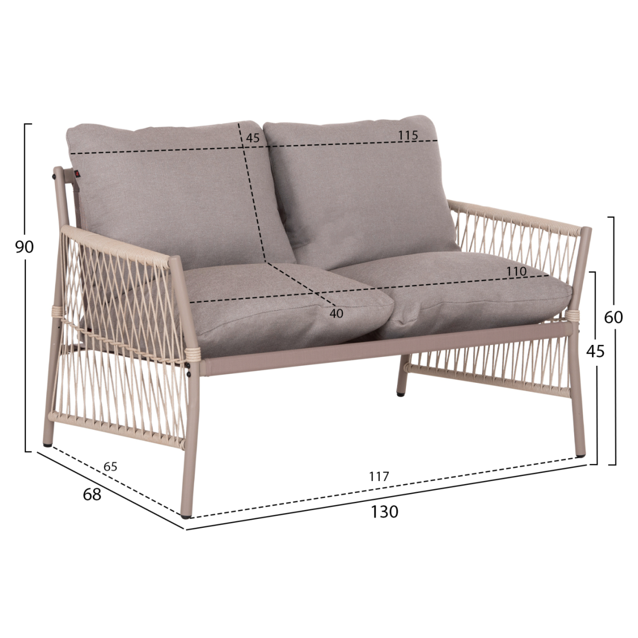 OUTDOOR LOUNGE SET 4-SEAT DEANDRA HM6507.02 CHAMPAGNE COLOR METAL--GREY CUSHIONS [2]