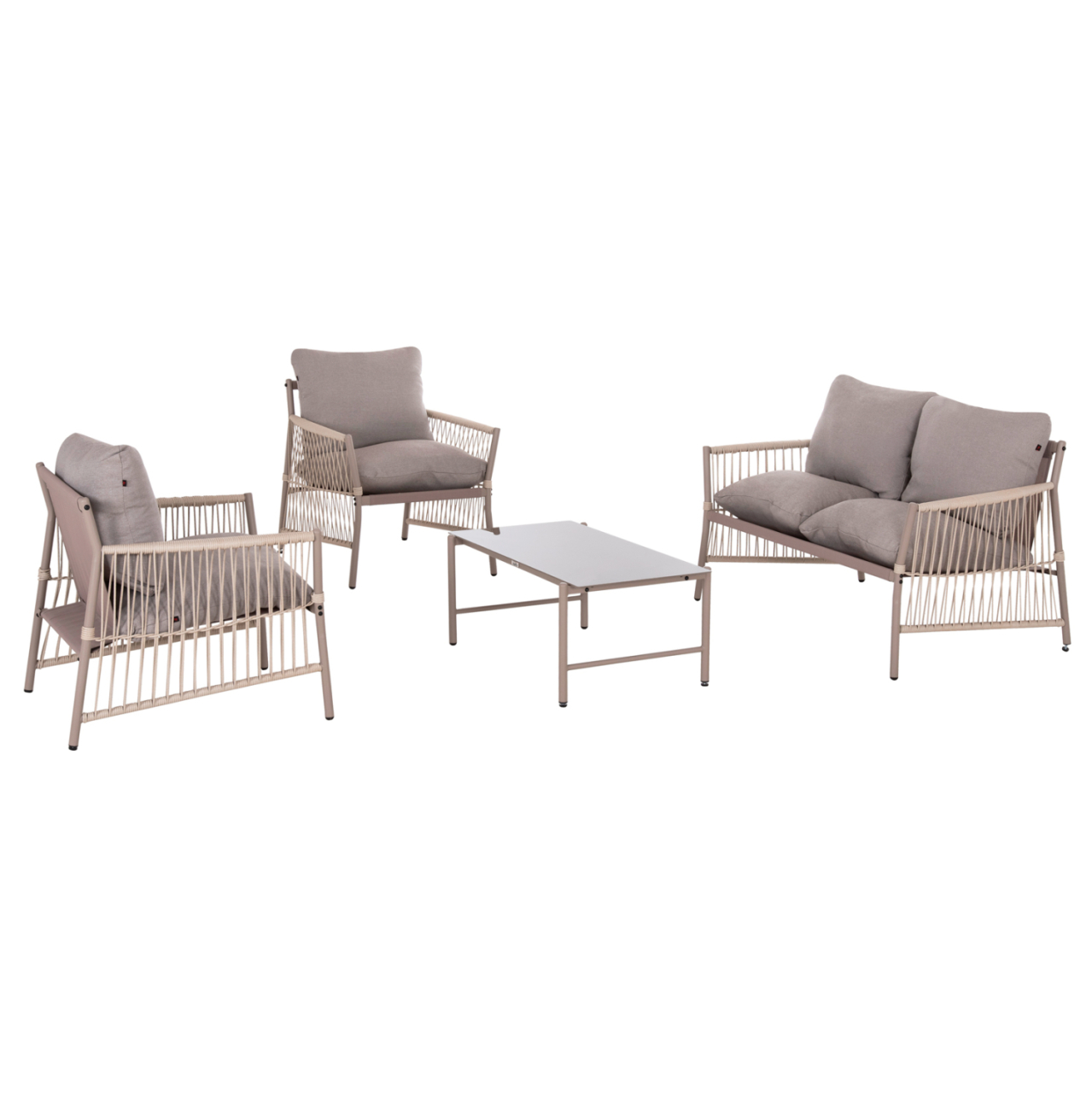 OUTDOOR LOUNGE SET 4-SEAT DEANDRA HM6507.02 CHAMPAGNE COLOR METAL--GREY CUSHIONS [5]