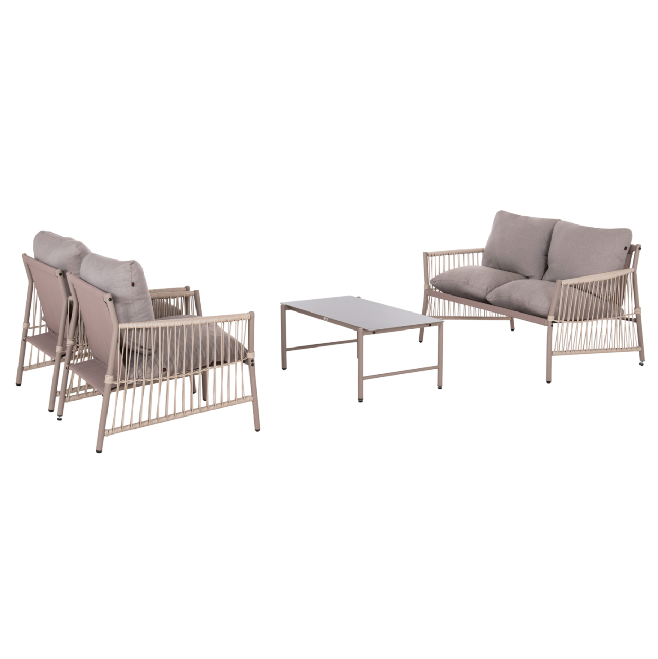 OUTDOOR LOUNGE SET 4-SEAT DEANDRA HM6507.02 CHAMPAGNE COLOR METAL--GREY CUSHIONS [6]