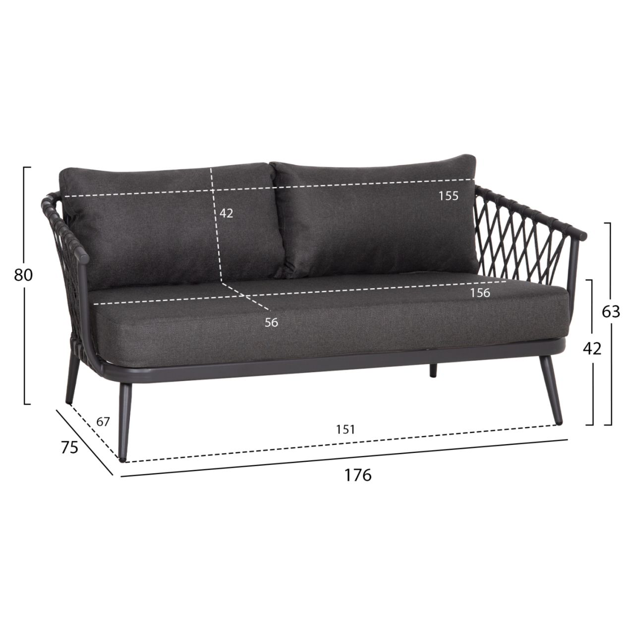 OUTDOOR LOUNGE SET 4-SEAT WILLA HM6505.01 ALUMINUM-ROPE-CUSHIONS IN GREY [2]