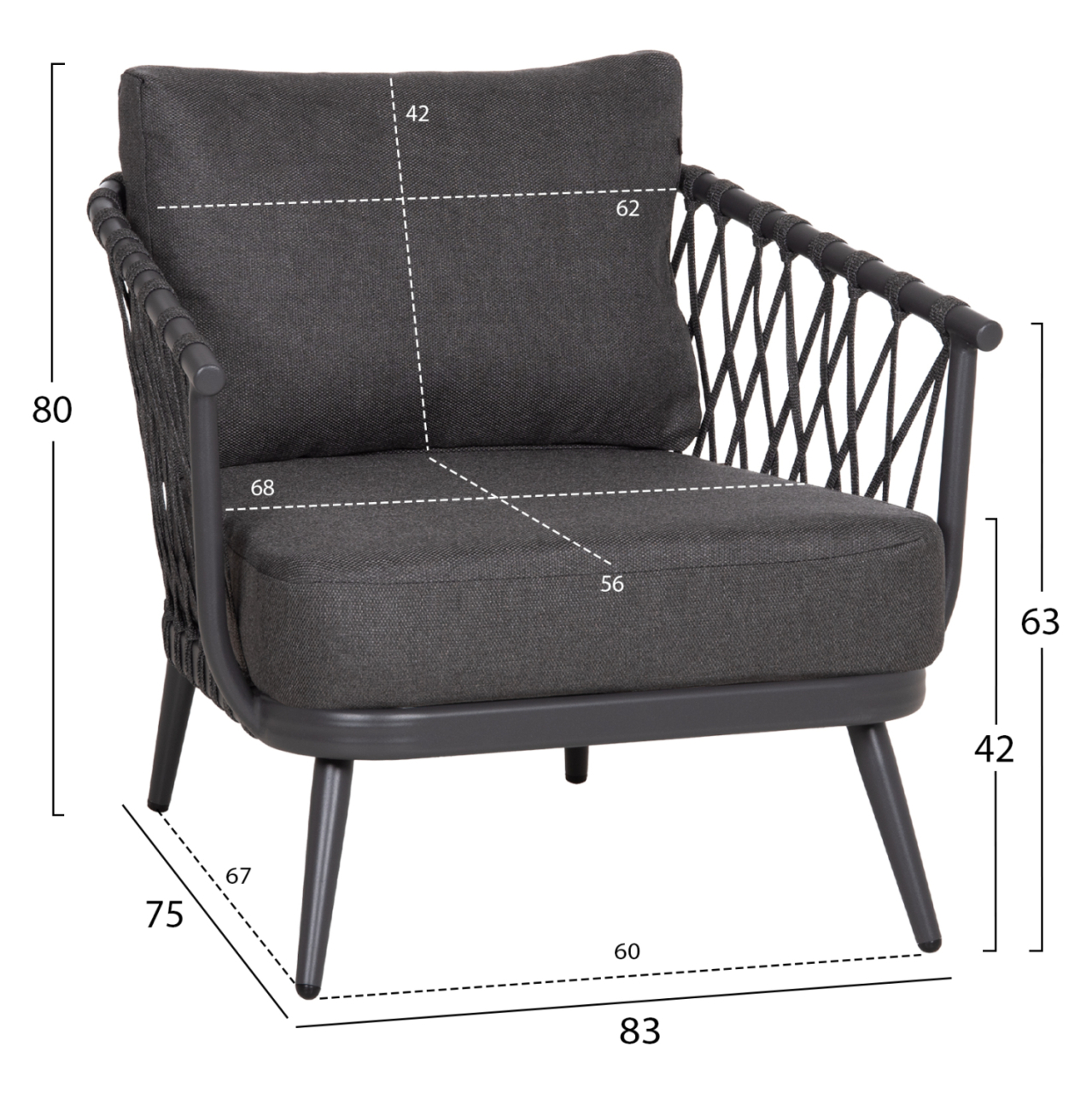 OUTDOOR LOUNGE SET 4-SEAT WILLA HM6505.01 ALUMINUM-ROPE-CUSHIONS IN GREY [3]