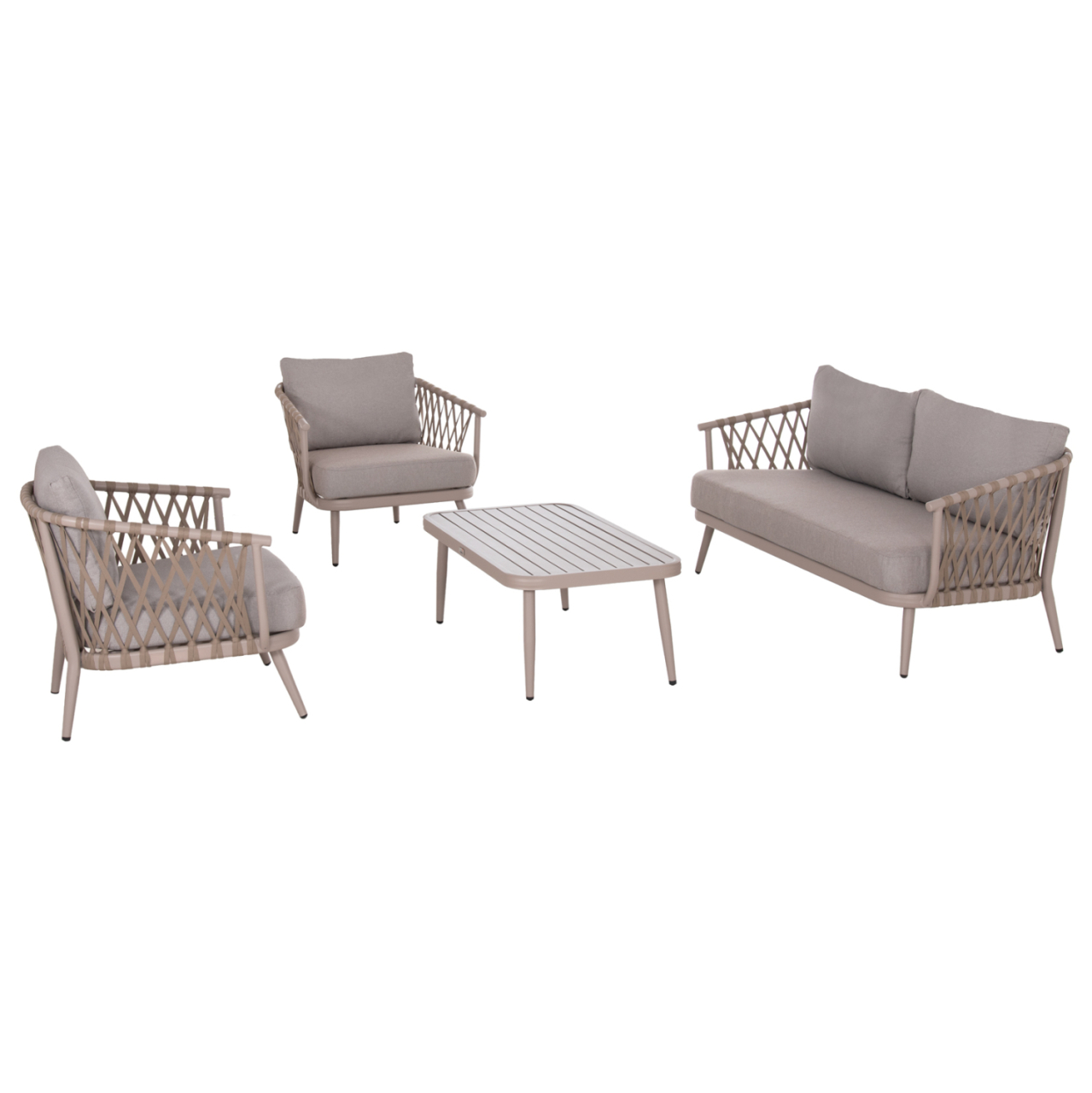 OUTDOOR LOUNGE SET 4-SEAT WILLA HM6505.02 ALUMINUM-ROPE IN BEIGE--CUSHIONS IN GREY [5]