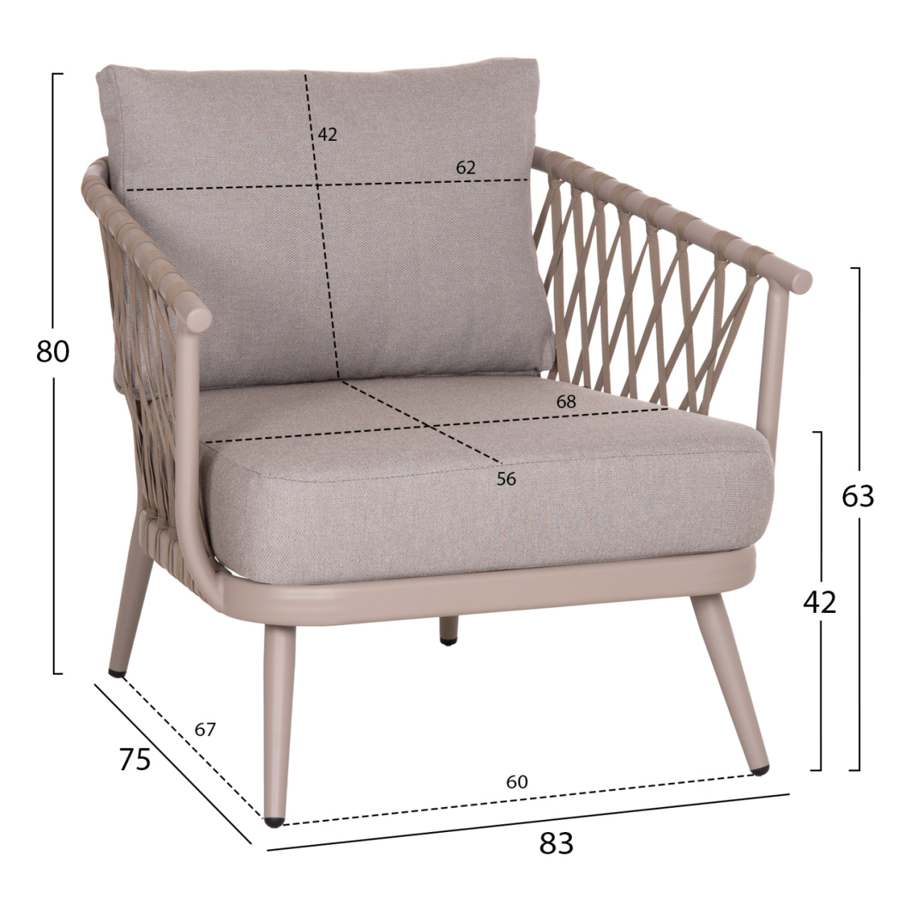 OUTDOOR LOUNGE SET 4-SEAT WILLA HM6505.02 ALUMINUM-ROPE IN BEIGE--CUSHIONS IN GREY [3]