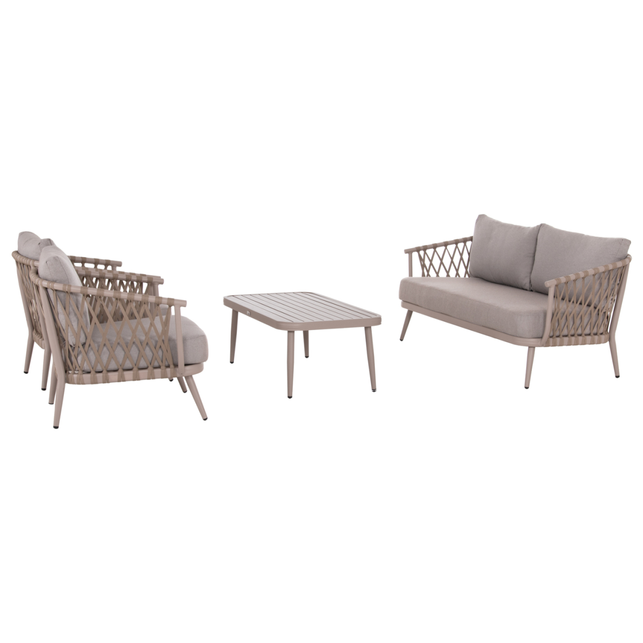 OUTDOOR LOUNGE SET 4-SEAT WILLA HM6505.02 ALUMINUM-ROPE IN BEIGE--CUSHIONS IN GREY [6]