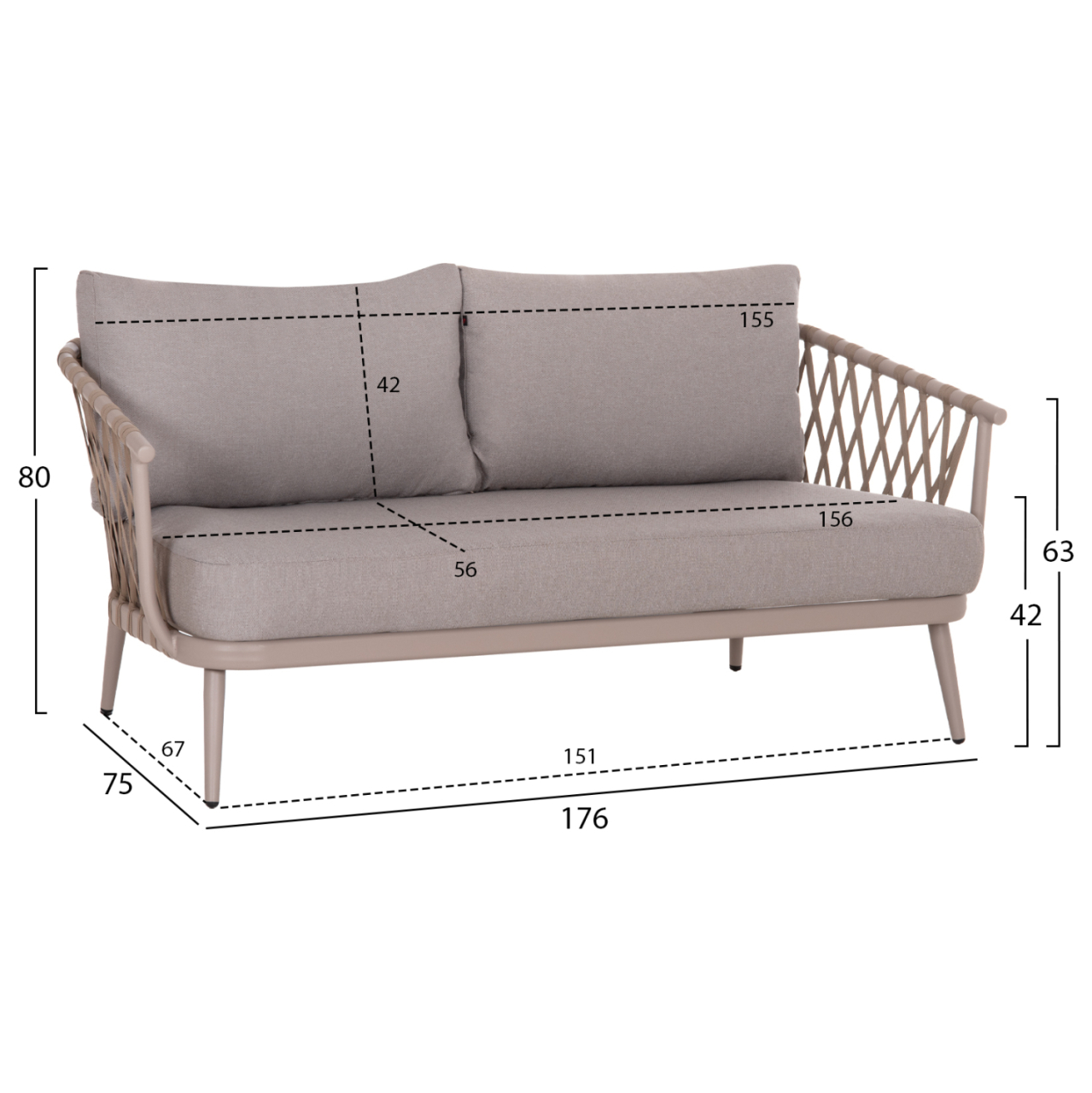 OUTDOOR LOUNGE SET 4-SEAT WILLA HM6505.02 ALUMINUM-ROPE IN BEIGE--CUSHIONS IN GREY [2]
