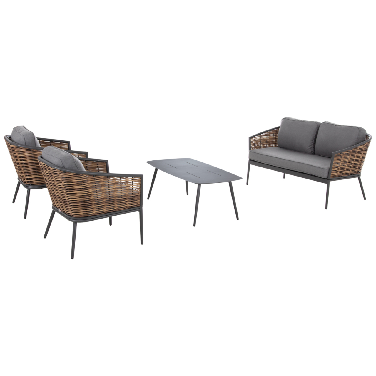 OUTDOOR LOUNGE SET 4PCS CASSIAN HM6552.01 ALUMINUM and CUSHIONS IN GREY--P.E.RATTAN IN BEIGE [5]