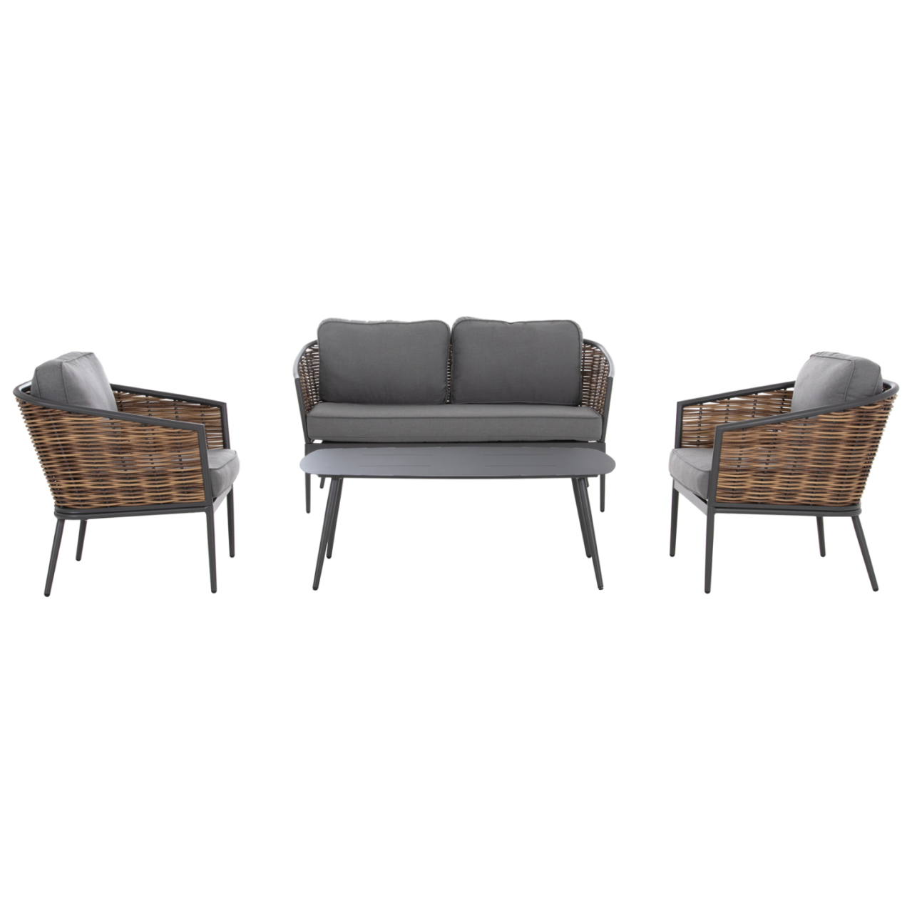 OUTDOOR LOUNGE SET 4PCS CASSIAN HM6552.01 ALUMINUM and CUSHIONS IN GREY--P.E.RATTAN IN BEIGE [6]