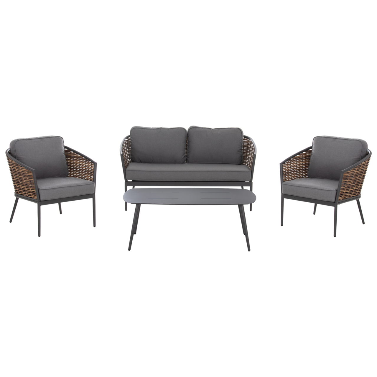 OUTDOOR LOUNGE SET 4PCS CASSIAN HM6552.01 ALUMINUM and CUSHIONS IN GREY--P.E.RATTAN IN BEIGE [7]