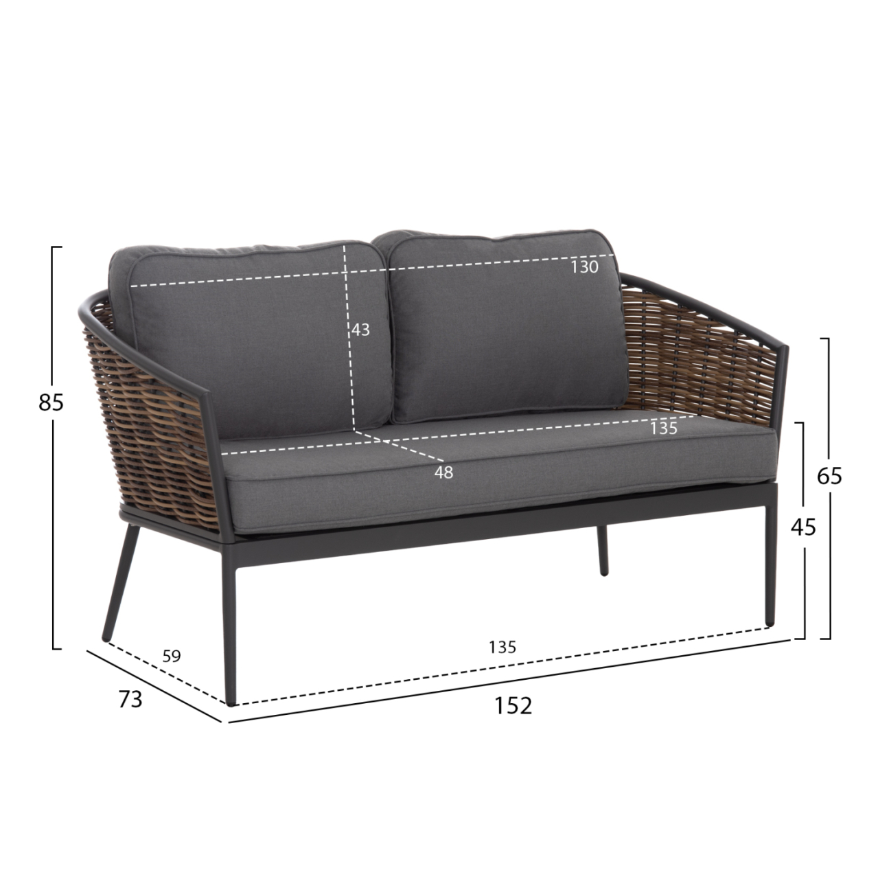OUTDOOR LOUNGE SET 4PCS CASSIAN HM6552.01 ALUMINUM and CUSHIONS IN GREY--P.E.RATTAN IN BEIGE [2]