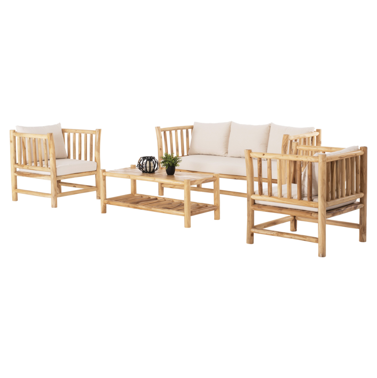 OUTDOOR LOUNGE SET 4PCS EDDARD HM9340 SOLID TEAK NATURAL-WHITE [5]