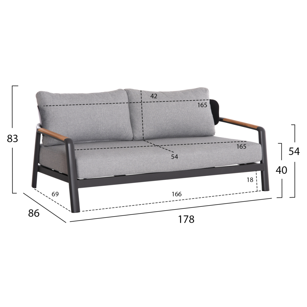 OUTDOOR LOUNGE SET 4PCS ELARA HM6195.01 DARK GREY ALUMINUM-GREY OLEFIN-TEAK WOOD [2]