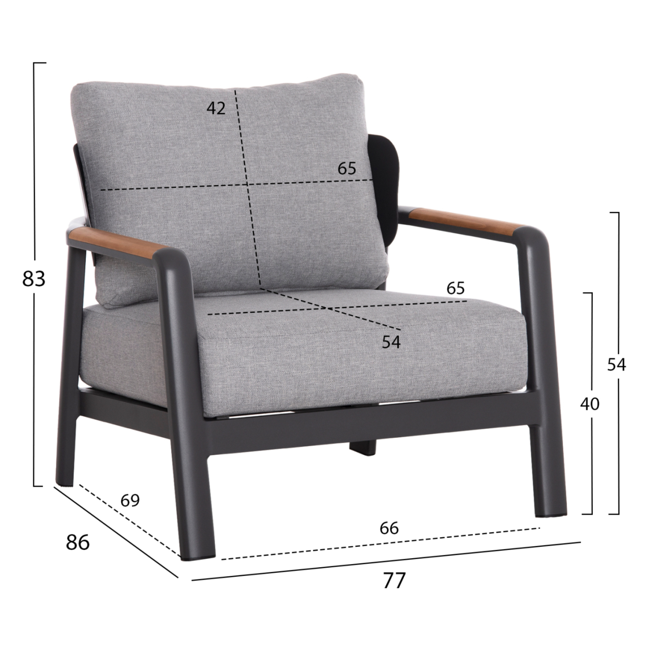 OUTDOOR LOUNGE SET 4PCS ELARA HM6195.01 DARK GREY ALUMINUM-GREY OLEFIN-TEAK WOOD [3]
