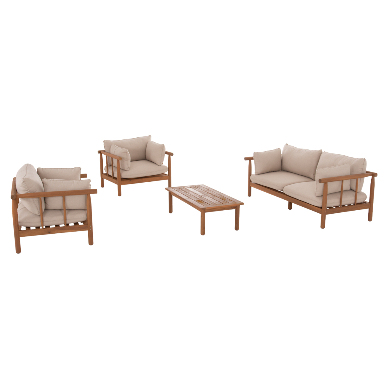 OUTDOOR LOUNGE SET 4PCS ELMORA HM6517 ACACIA WOOD--POLYESTER CUSHIONS COVERS IN ECRU [6]