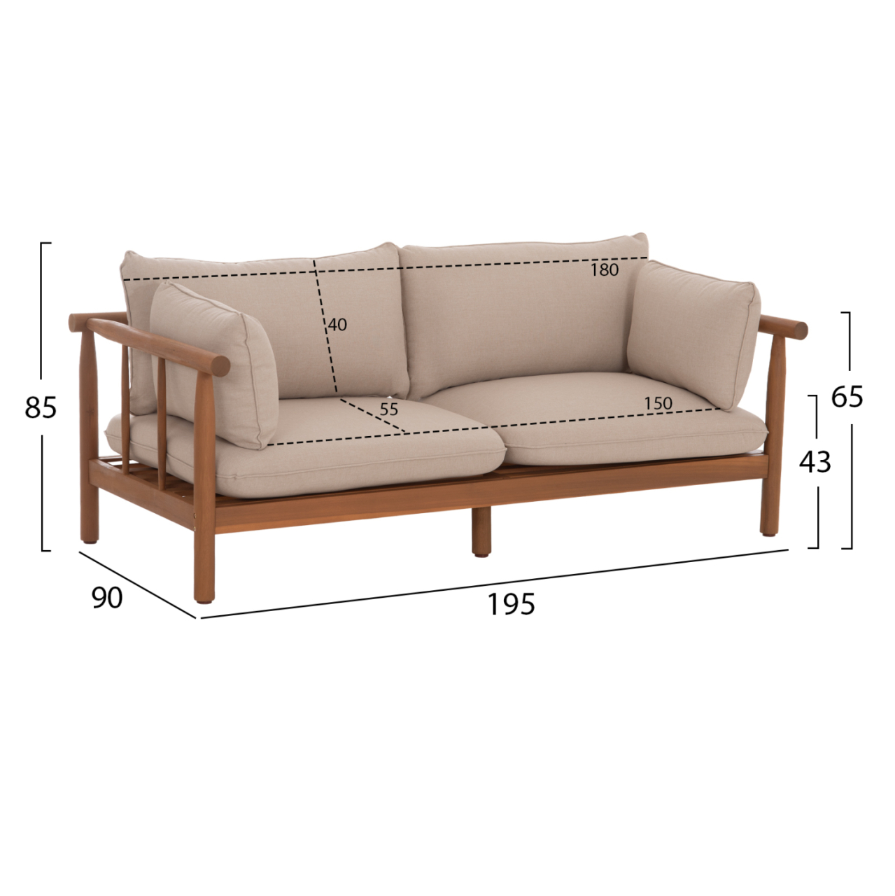 OUTDOOR LOUNGE SET 4PCS ELMORA HM6517 ACACIA WOOD--POLYESTER CUSHIONS COVERS IN ECRU [2]