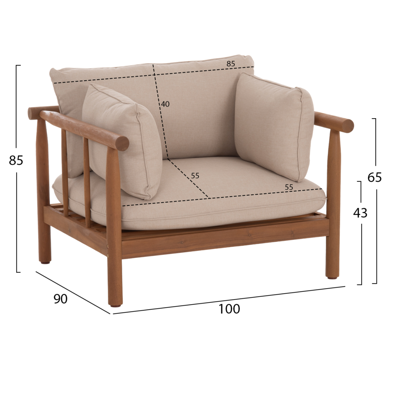OUTDOOR LOUNGE SET 4PCS ELMORA HM6517 ACACIA WOOD--POLYESTER CUSHIONS COVERS IN ECRU [3]