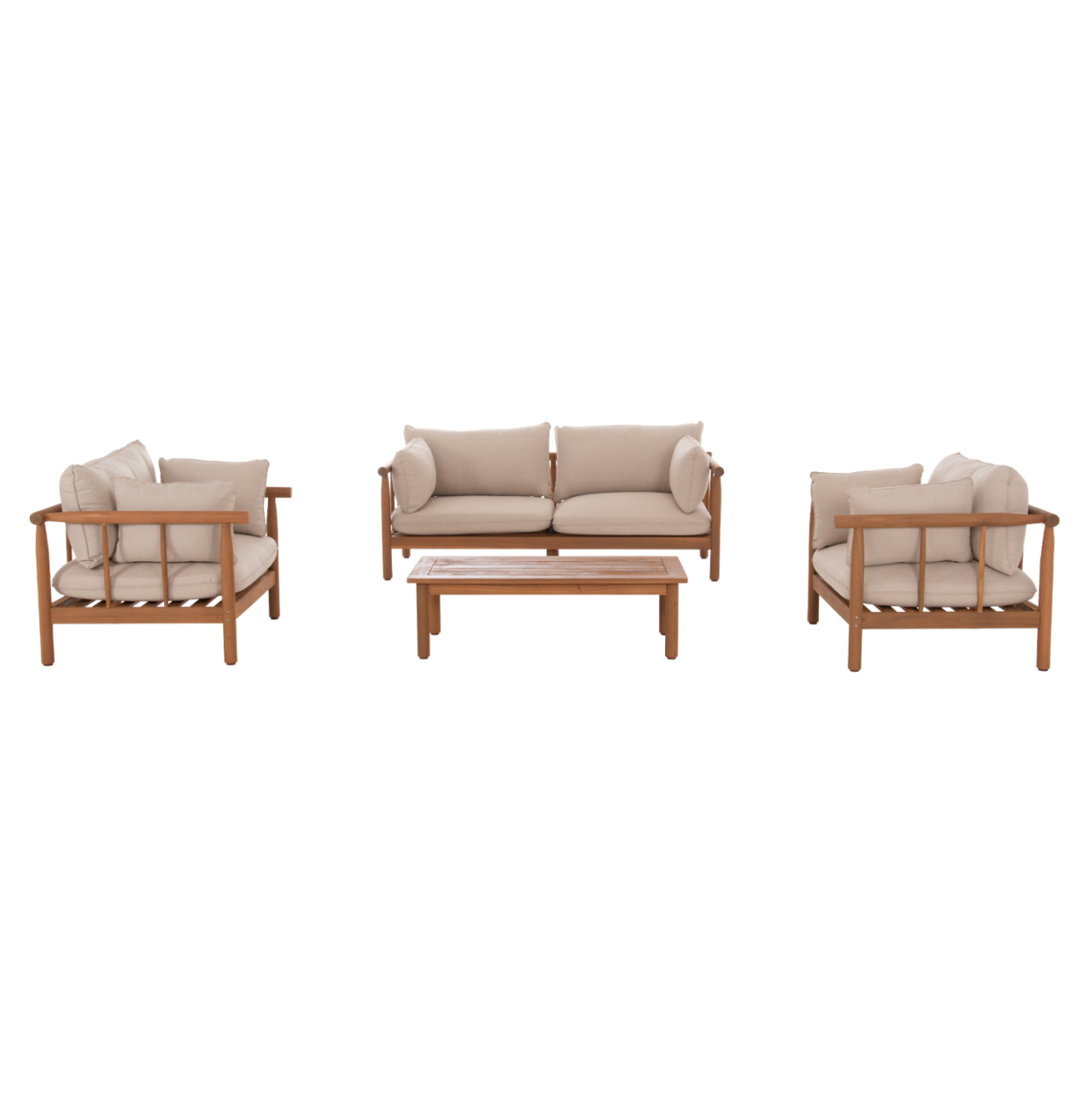 OUTDOOR LOUNGE SET 4PCS ELMORA HM6517 ACACIA WOOD--POLYESTER CUSHIONS COVERS IN ECRU [5]