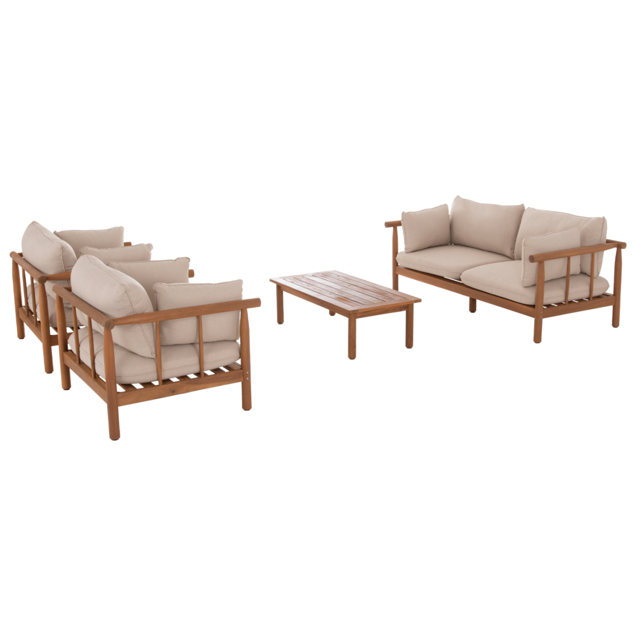 OUTDOOR LOUNGE SET 4PCS ELMORA HM6517 ACACIA WOOD--POLYESTER CUSHIONS COVERS IN ECRU [7]
