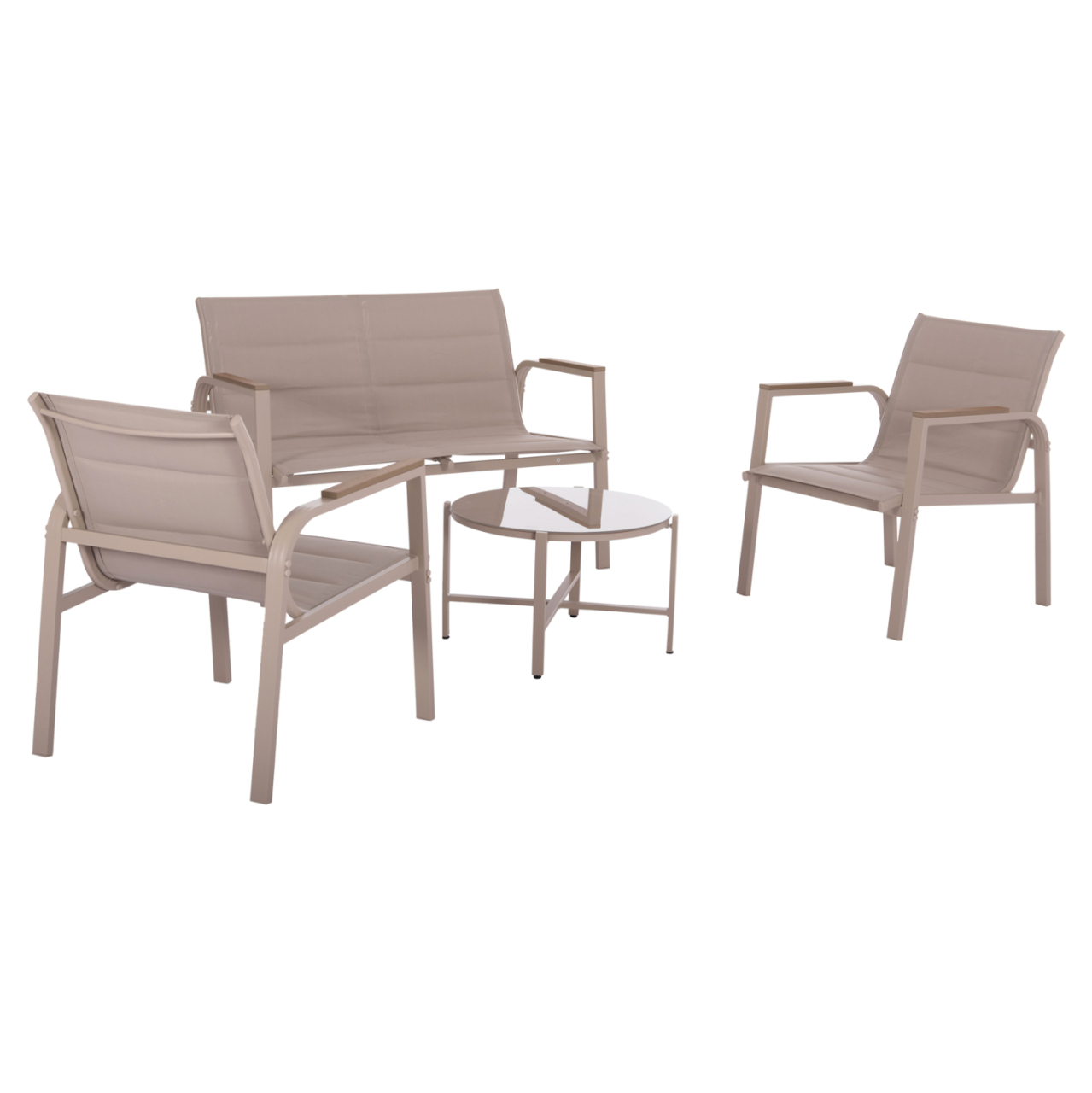 OUTDOOR LOUNGE SET 4PCS JULIETTE HM6280.04 CAPPUCCINO ALUMINUM-TEXTILENE--TEMPERED GLASS [2]