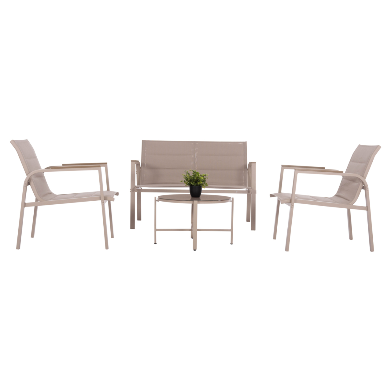 OUTDOOR LOUNGE SET 4PCS JULIETTE HM6280.04 CAPPUCCINO ALUMINUM-TEXTILENE--TEMPERED GLASS [7]