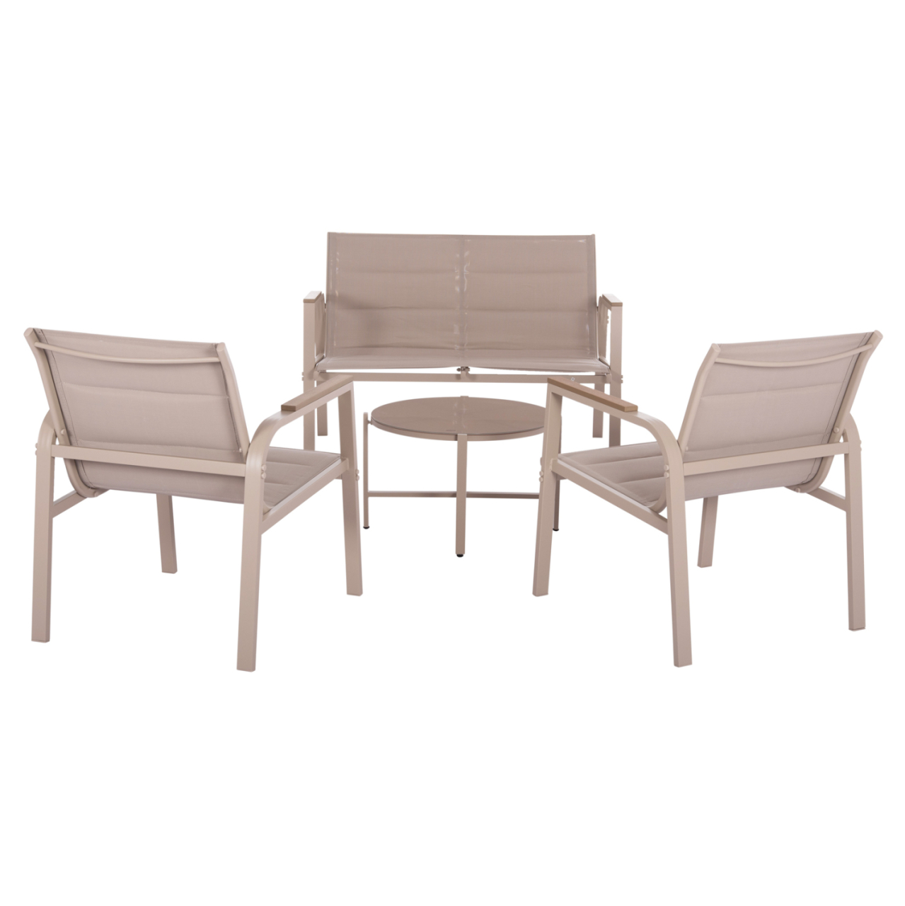 OUTDOOR LOUNGE SET 4PCS JULIETTE HM6280.04 CAPPUCCINO ALUMINUM-TEXTILENE--TEMPERED GLASS [6]