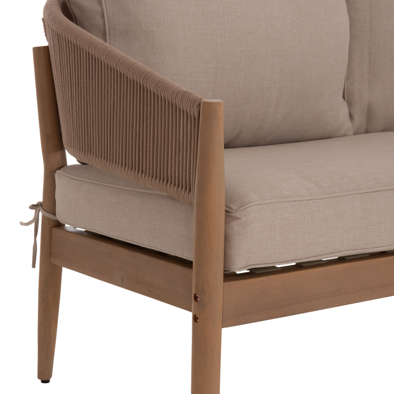 OUTDOOR LOUNGE SET 4PCS KANU HM6416 ACACIA WOOD-METAL FRAME-ROPE -- BEIGE [9]