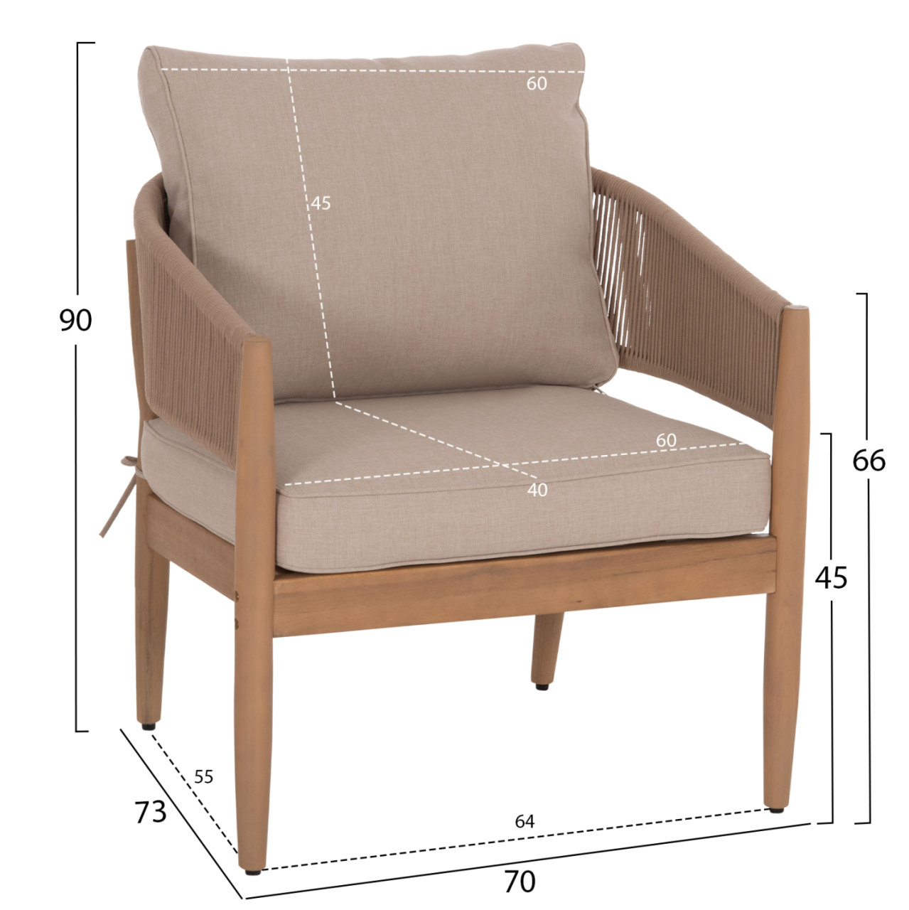 OUTDOOR LOUNGE SET 4PCS KANU HM6416 ACACIA WOOD-METAL FRAME-ROPE -- BEIGE [3]