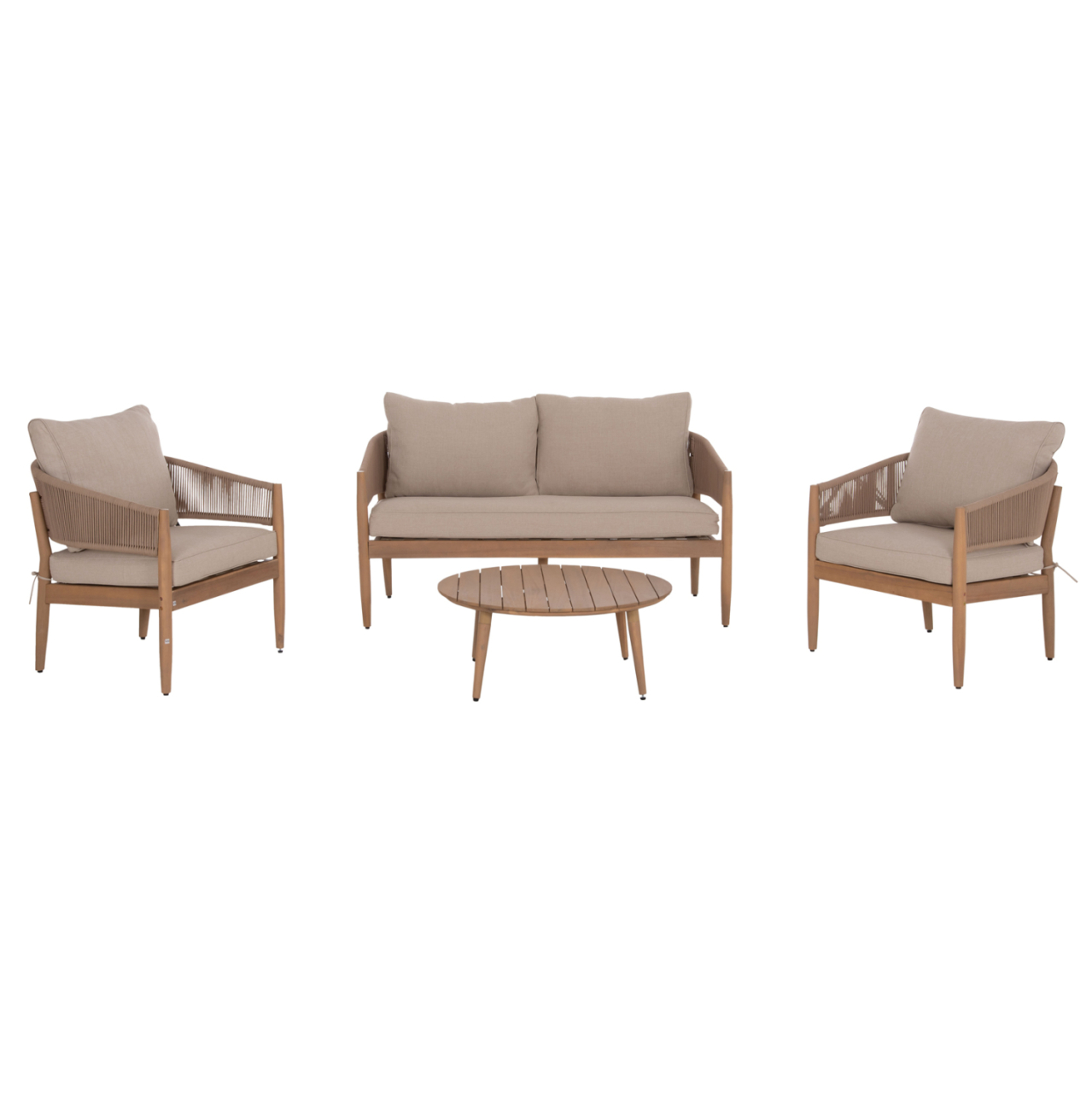 OUTDOOR LOUNGE SET 4PCS KANU HM6416 ACACIA WOOD-METAL FRAME-ROPE -- BEIGE [5]