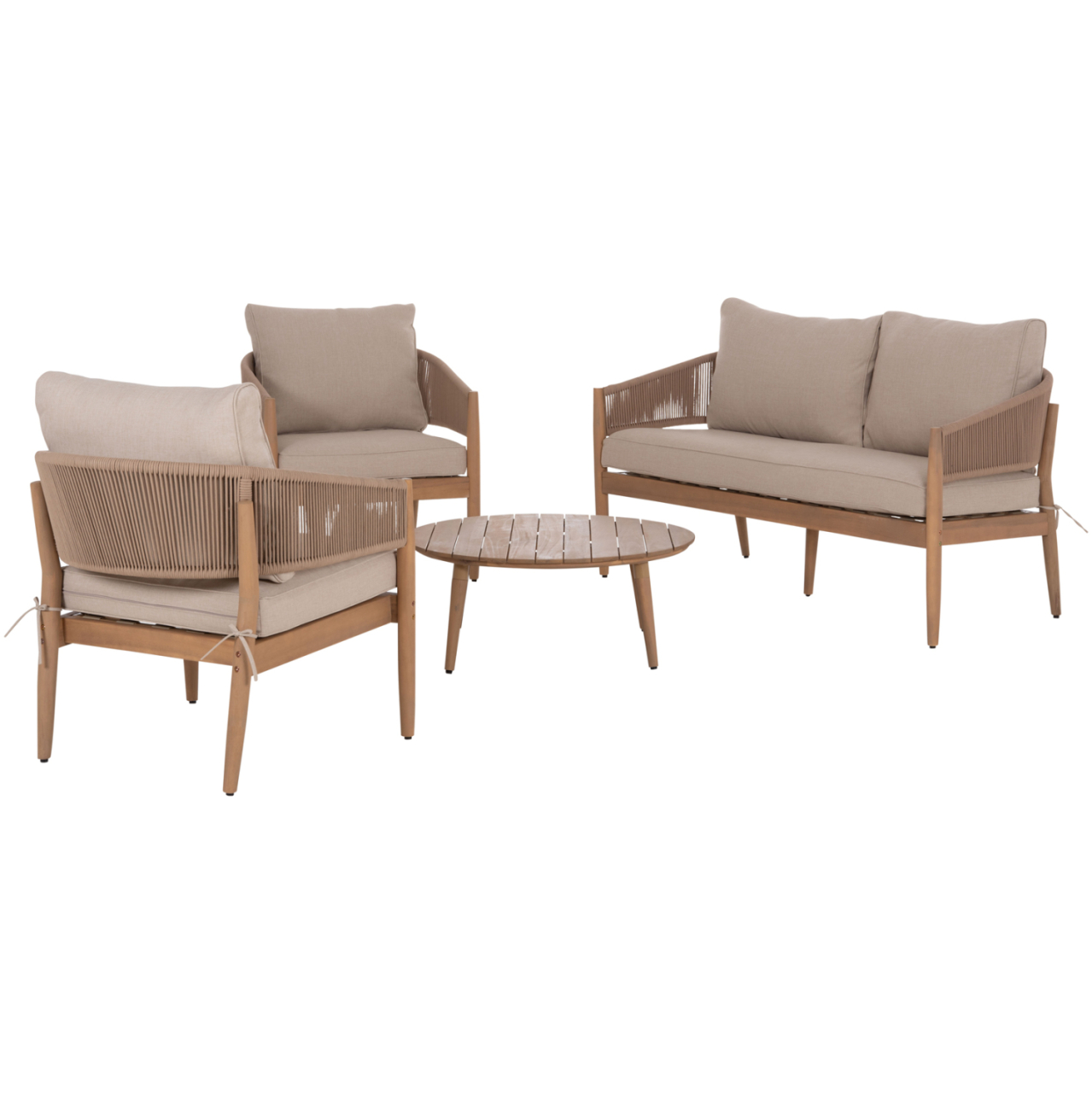 OUTDOOR LOUNGE SET 4PCS KANU HM6416 ACACIA WOOD-METAL FRAME-ROPE -- BEIGE [6]