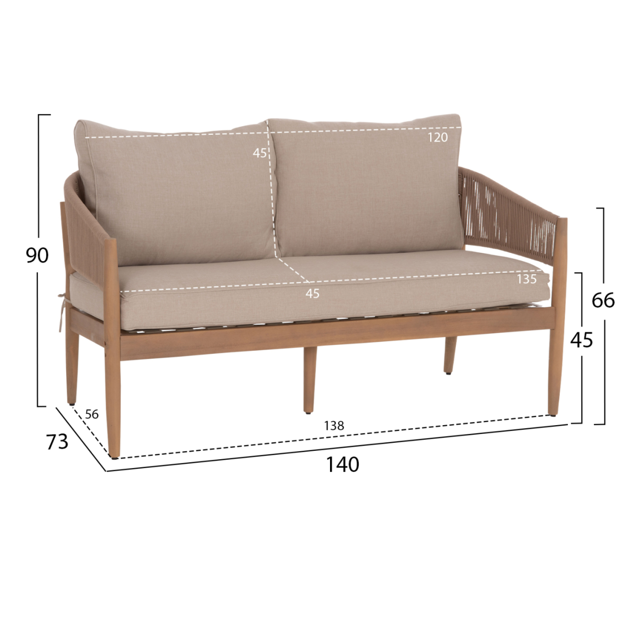 OUTDOOR LOUNGE SET 4PCS KANU HM6416 ACACIA WOOD-METAL FRAME-ROPE -- BEIGE [2]