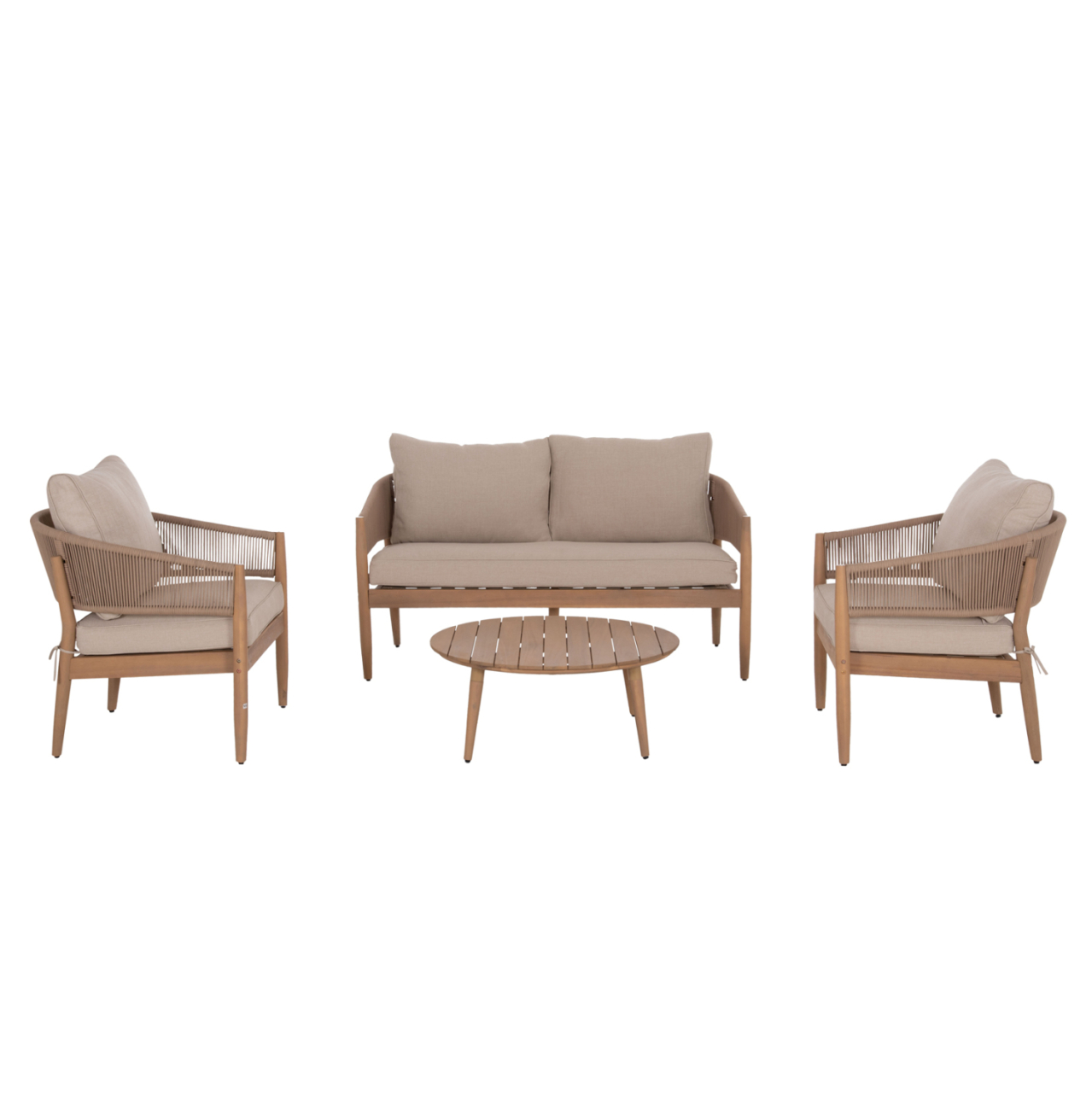 OUTDOOR LOUNGE SET 4PCS KANU HM6416 ACACIA WOOD-METAL FRAME-ROPE -- BEIGE [7]