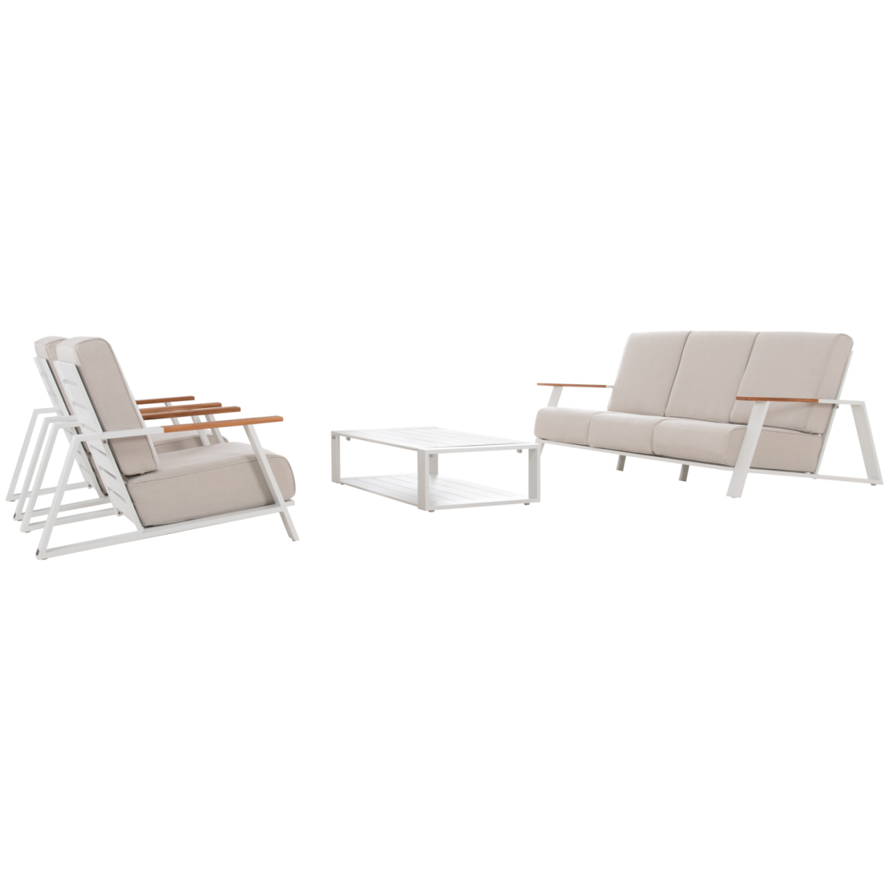 OUTDOOR LOUNGE SET 4PCS LAITH HM6551.02 ALUMINUM FRAMES and CUSHIONS IN CREAM WHITE [6]