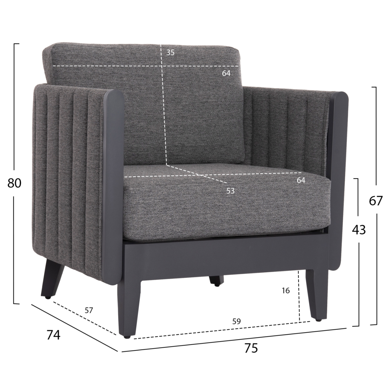 OUTDOOR LOUNGE SET 4PCS LARRY HM6188.01 DARK GREY ALUMINUM-P.E. FABRIC [3]